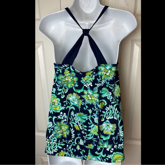 LANDS END Tankini Beach Living Floral Paisley Blue Turquoise Padded Blouson Top - Picture 6 of 9
